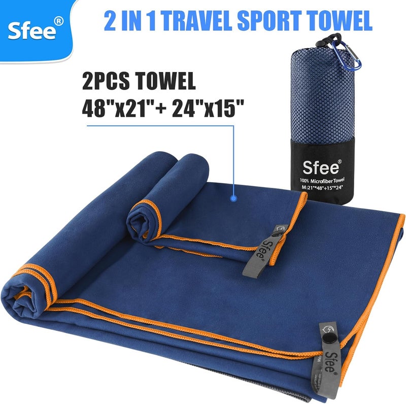 Sfee 2 Pack Microfiber Travel Towel, Quick Dry Towel Camping Towel Super Absorbent Compact Lightweight Sports Towel Swim Gym Beach Towels Set for Gym, Hiking, Pool, Backpacking, Bath, Yoga - Image 3
